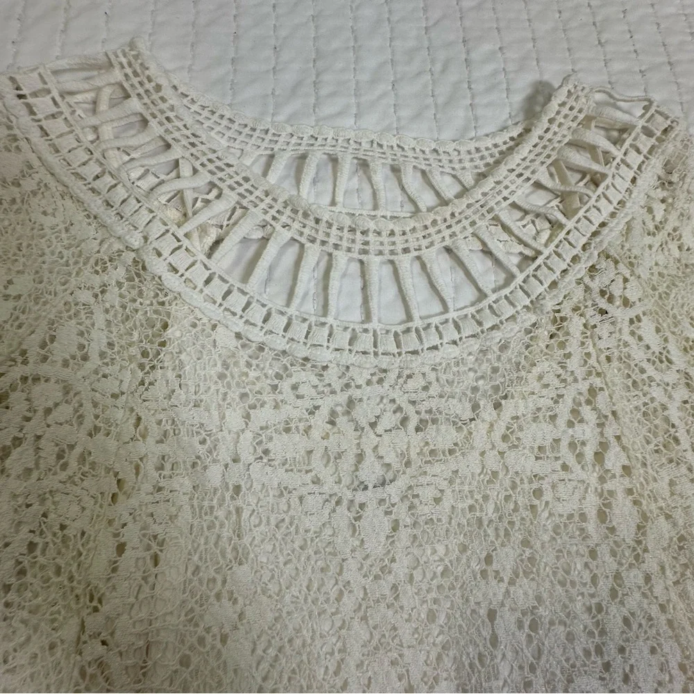 Free People Holy Mountain Mini
Floral Crochet Dress Ivory 
Cottagecore Coquette - Picture 11 of 13